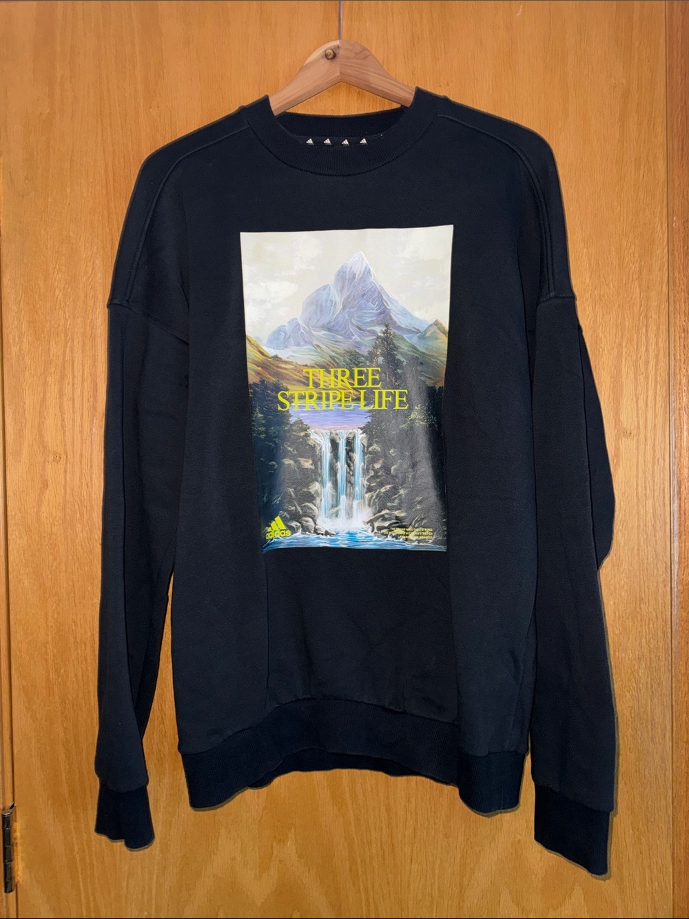 adidas Black Crewneck Sweatshirt with Mountain Waterfall Graphic